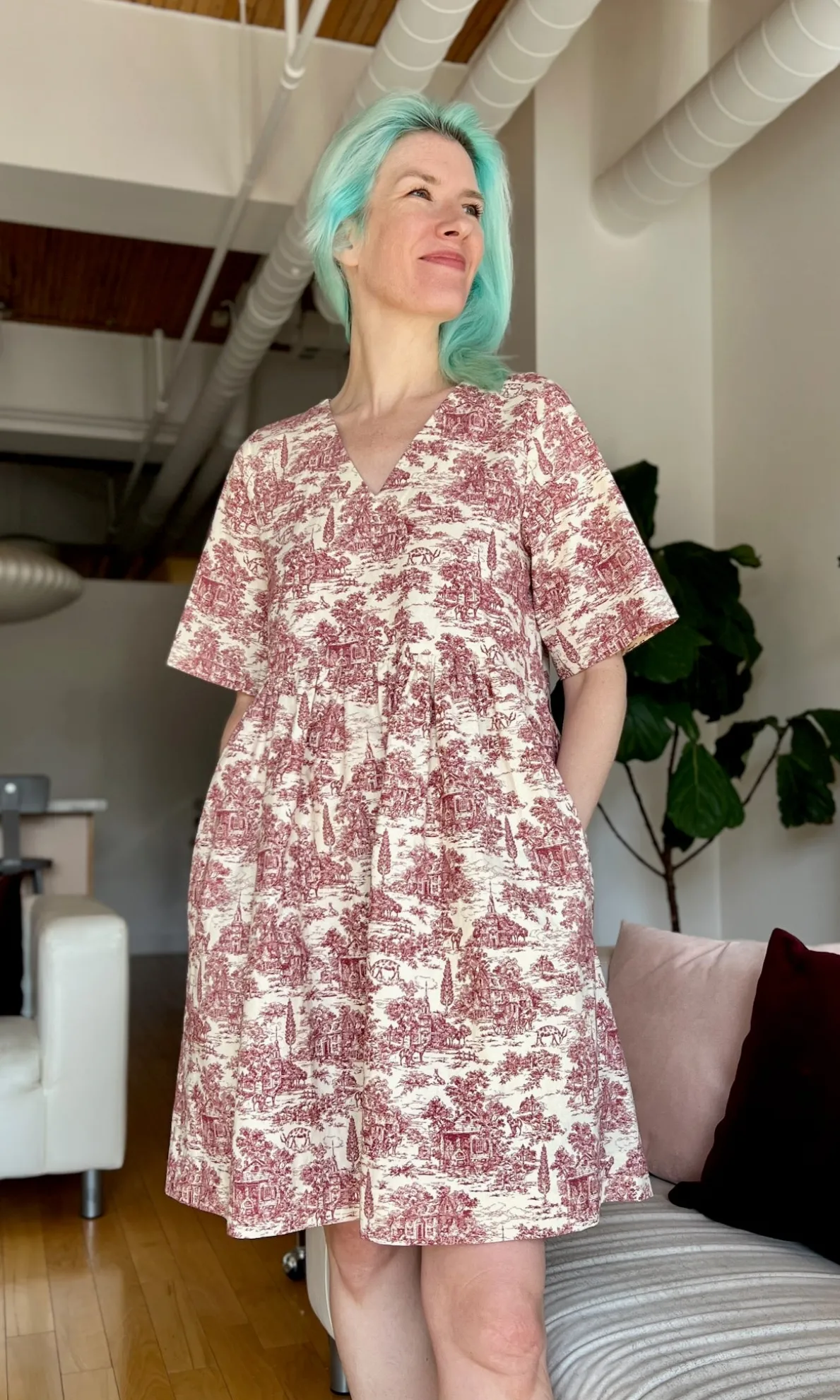 Citril Finch Dress - Brick Village Toile