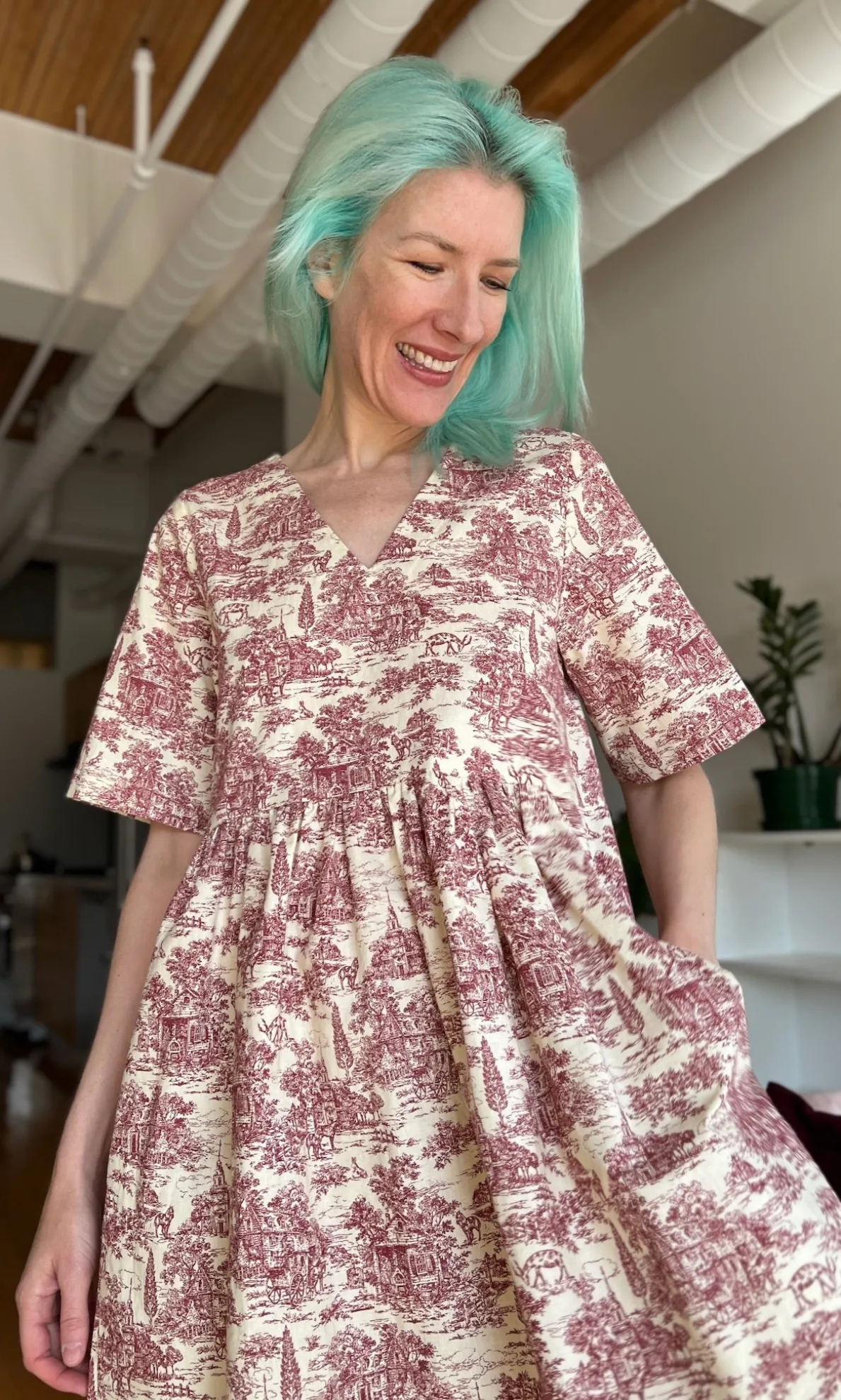 Citril Finch Dress - Brick Village Toile