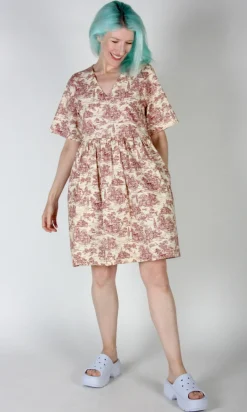 Citril Finch Dress - Brick Village Toile