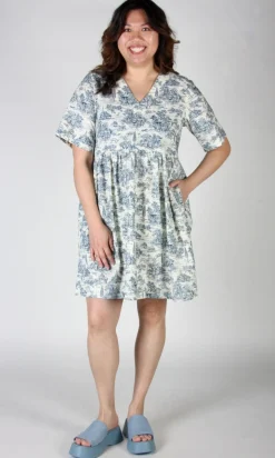 Citril Finch Dress - Navy Village Toile