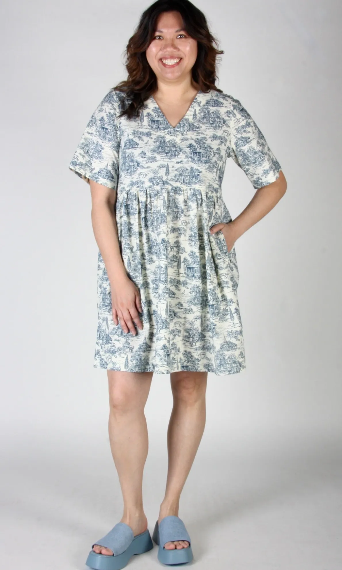 Citril Finch Dress - Navy Village Toile