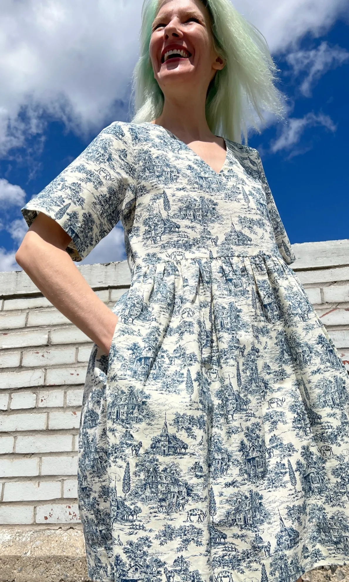 Citril Finch Dress - Navy Village Toile