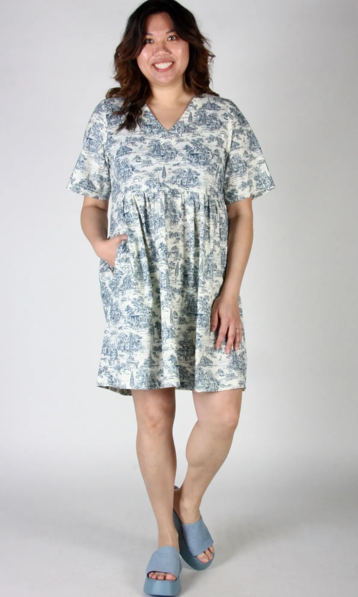 Citril Finch Dress - Navy Village Toile