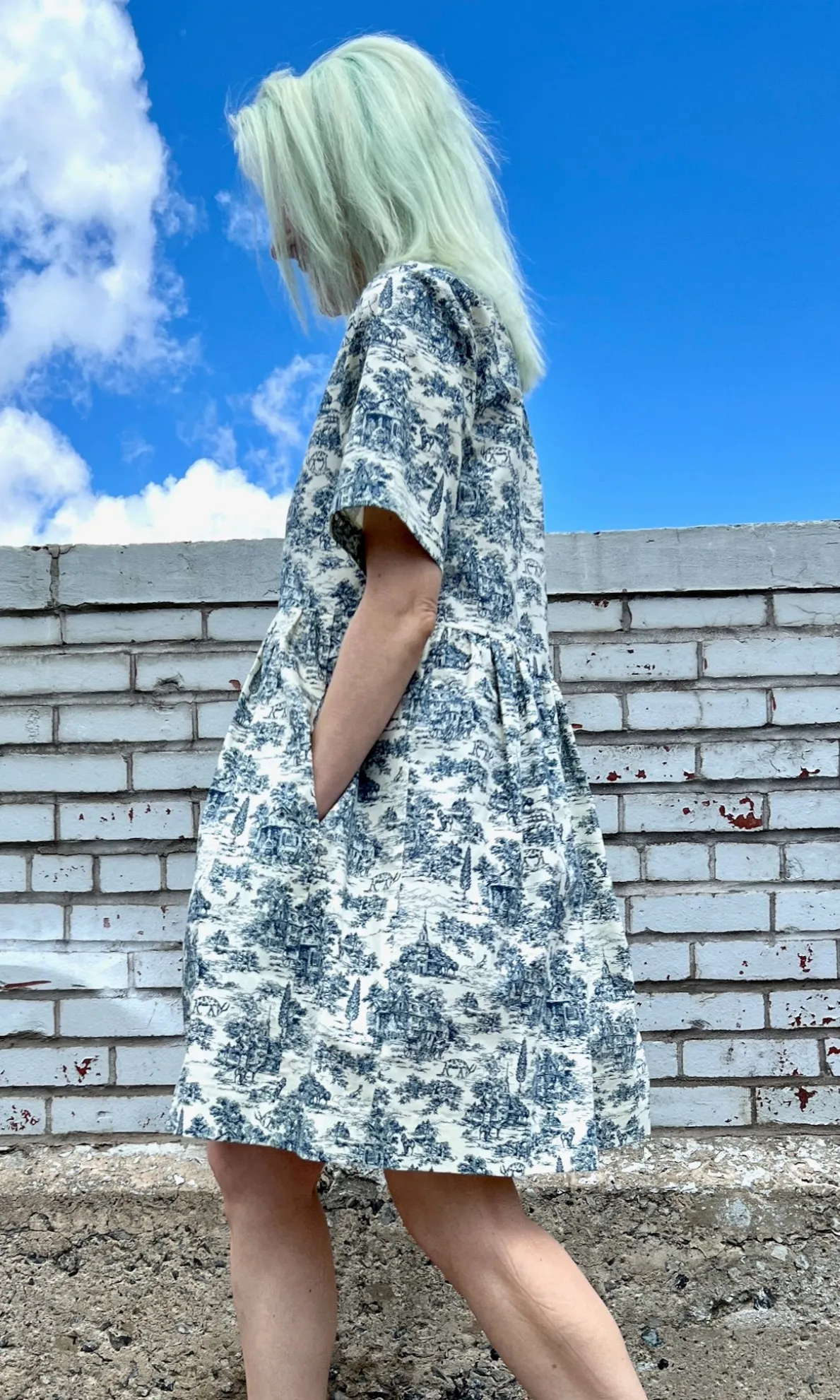 Citril Finch Dress - Navy Village Toile
