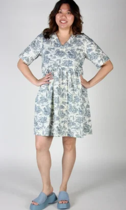 Citril Finch Dress - Navy Village Toile