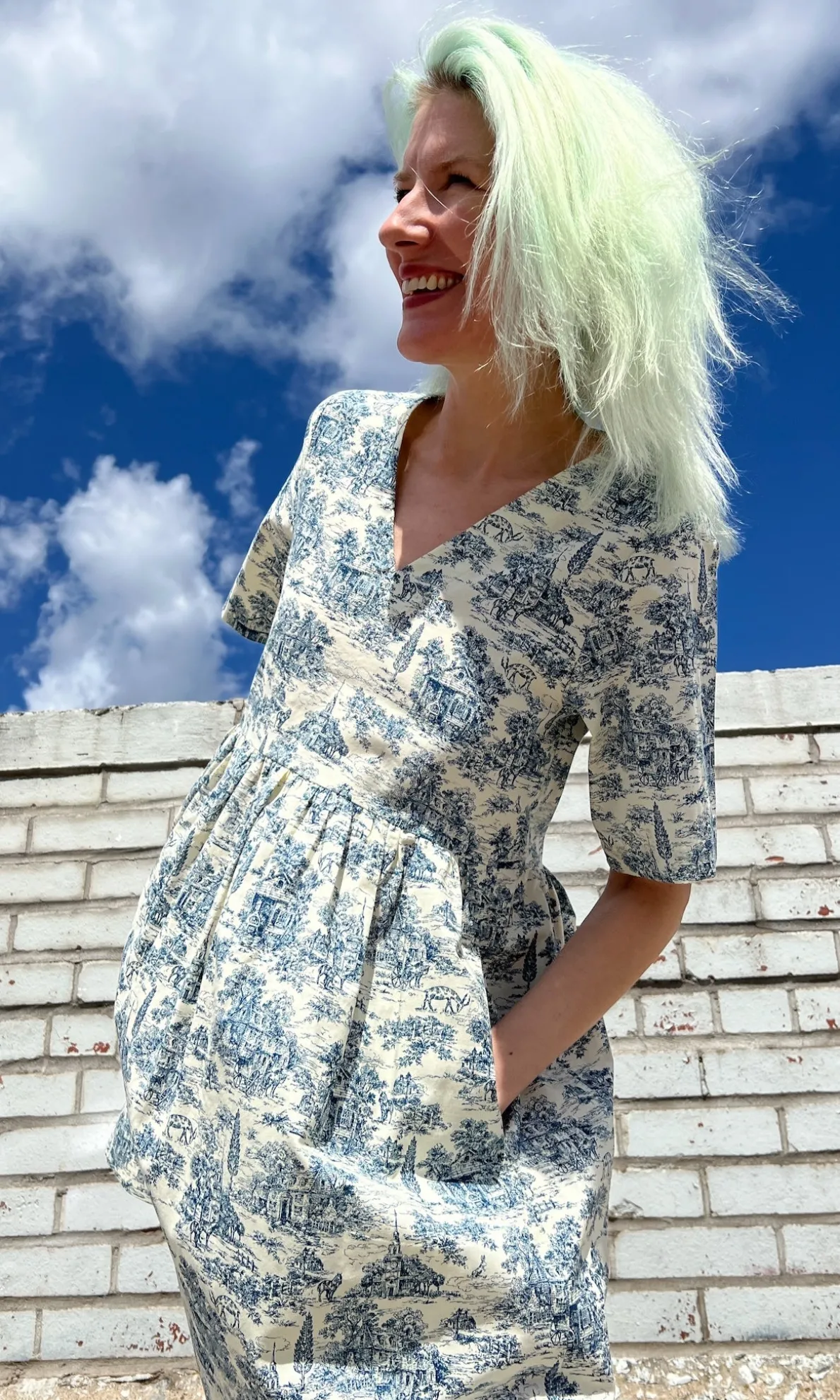 Citril Finch Dress - Navy Village Toile