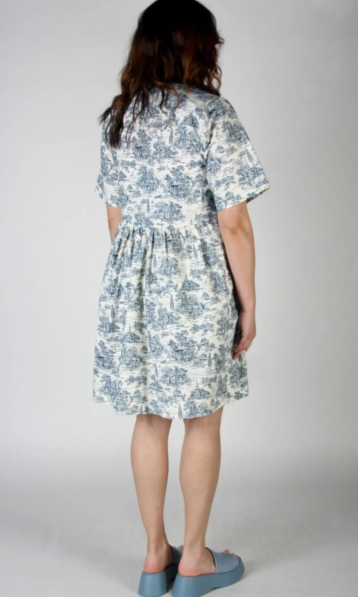 Citril Finch Dress - Navy Village Toile