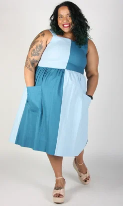 RN908 - S - Timber Doodle Dress - Sea/Sky