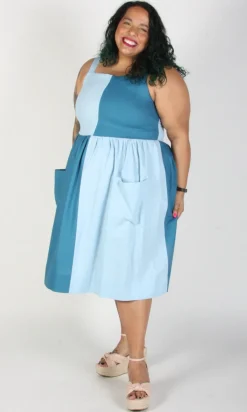RN908 - S - Timber Doodle Dress - Sea/Sky