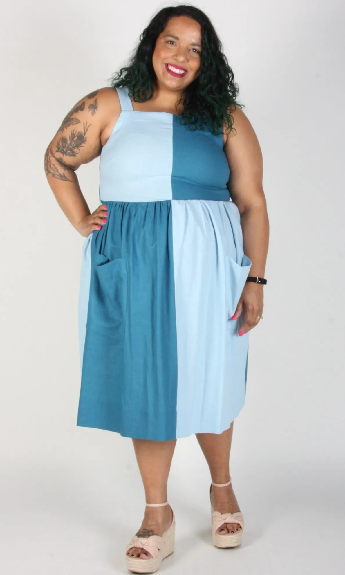 RN908 - S - Timber Doodle Dress - Sea/Sky