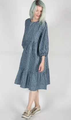 RN890 - XL - Ortolan Dress - Steel Blue Vines