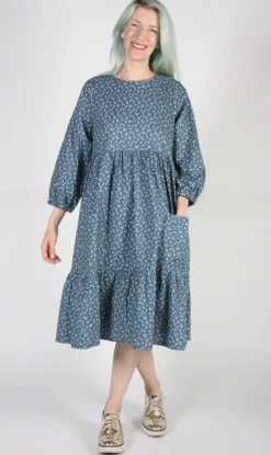RN890 - XL - Ortolan Dress - Steel Blue Vines