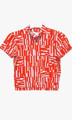 RN782- S - Shama Top - Red/Sky Shards