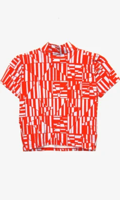 RN782- S - Shama Top - Red/Sky Shards