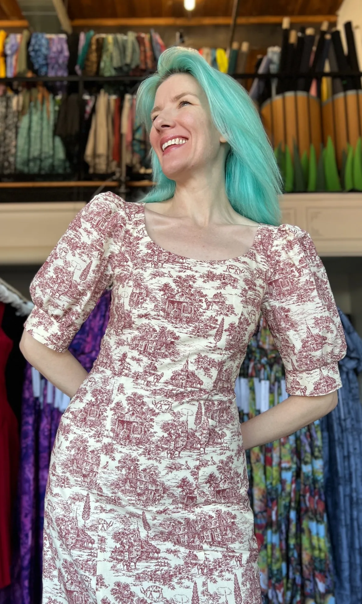 Veery Dress - Brick Village Toile