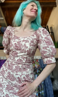 Veery Dress - Brick Village Toile