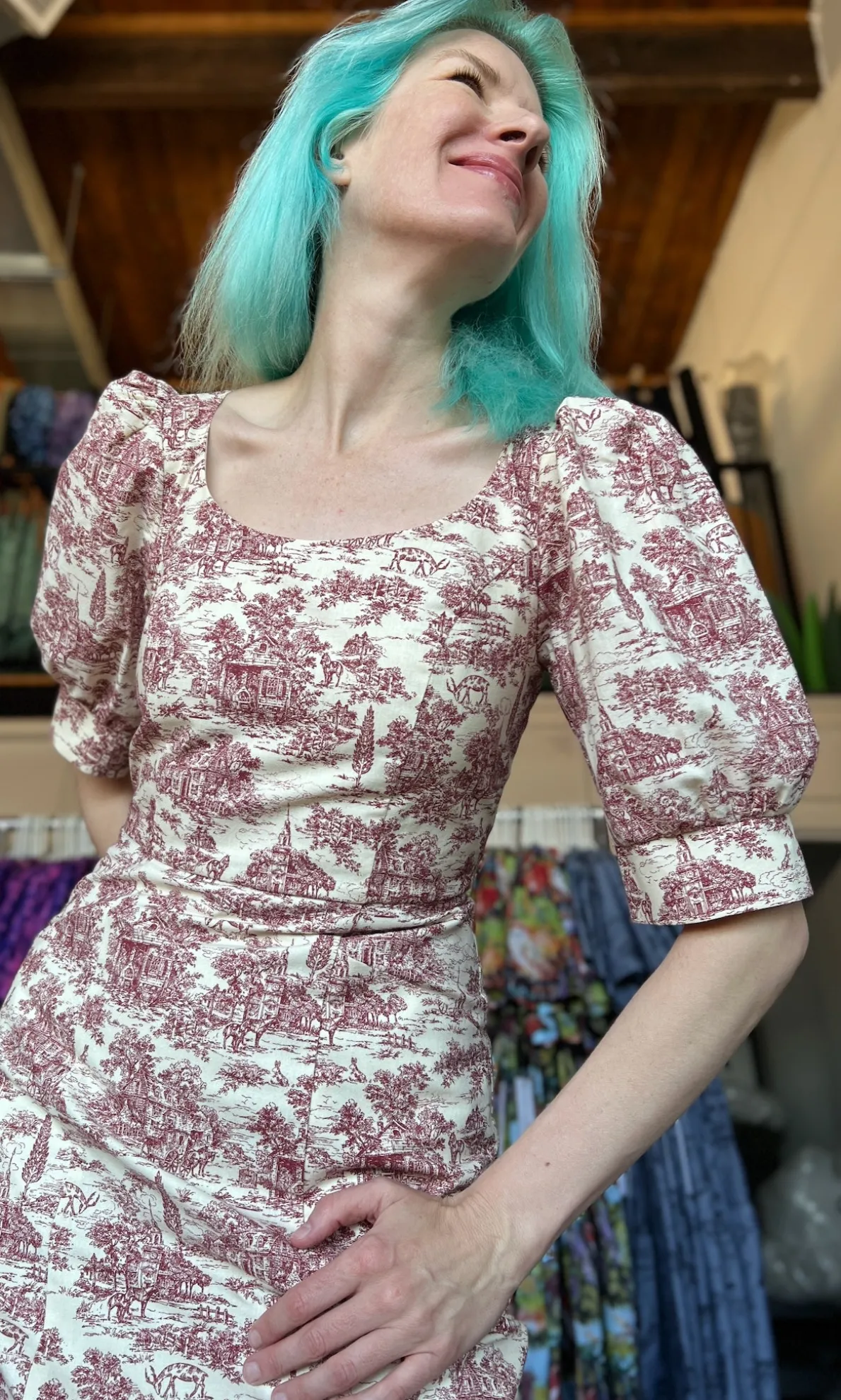 Veery Dress - Brick Village Toile