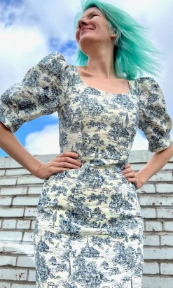 Veery Dress - Navy Village Toile