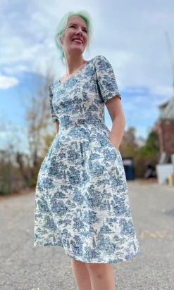 Winter Chippy Dress - Navy Village Toile