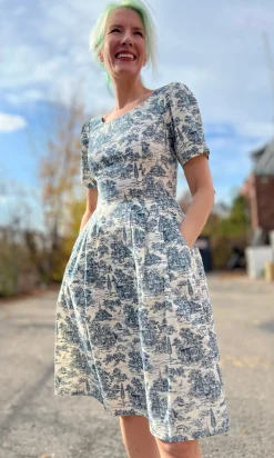 Winter Chippy Dress - Navy Village Toile