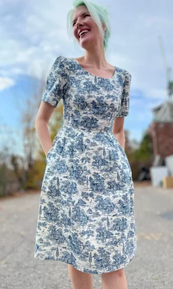 Winter Chippy Dress - Navy Village Toile